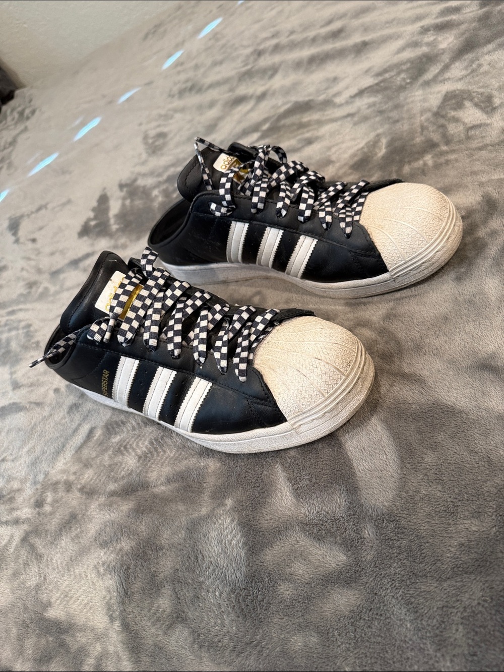 adidas Originals Black & White Checker Lace Shell Toe Sneakers